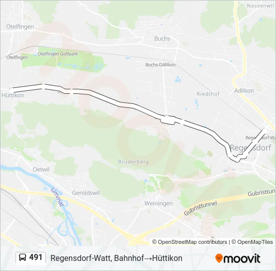 Plan de la ligne 491 de bus