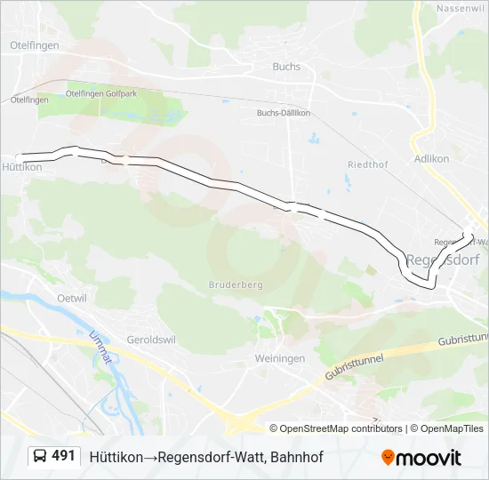 Plan de la ligne 491 de bus
