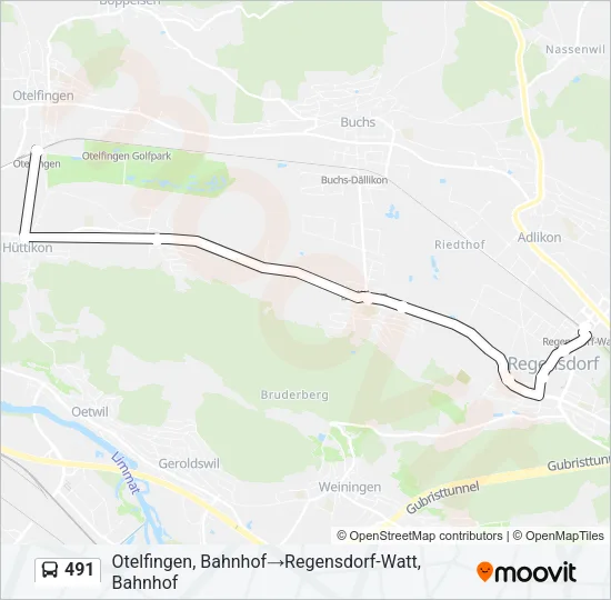 Plan de la ligne 491 de bus
