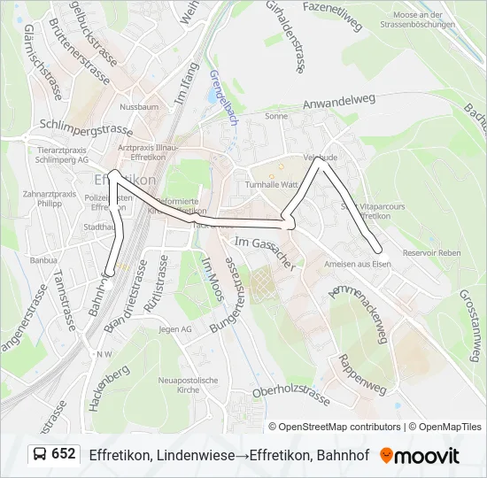 Plan de la ligne 652 de bus
