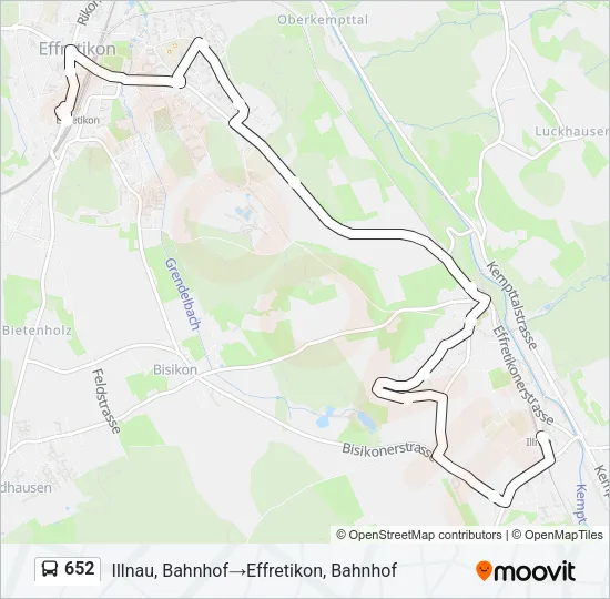 Plan de la ligne 652 de bus