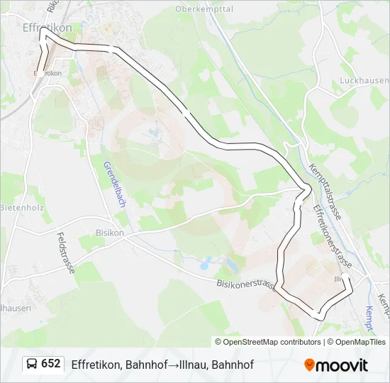 Plan de la ligne 652 de bus