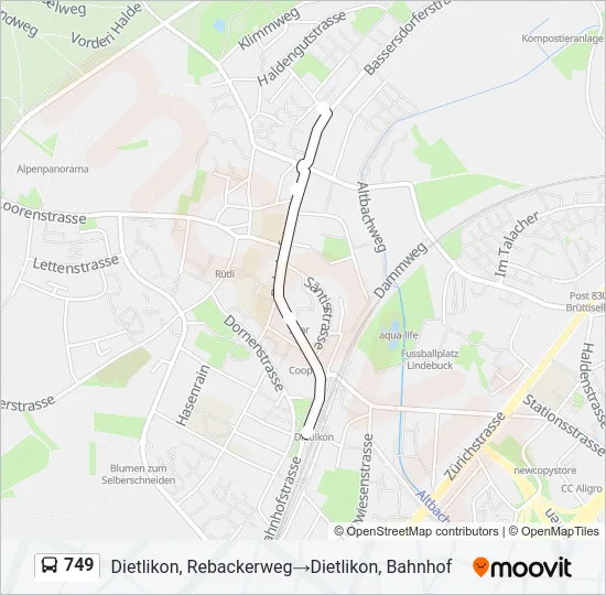 Plan de la ligne 749 de bus