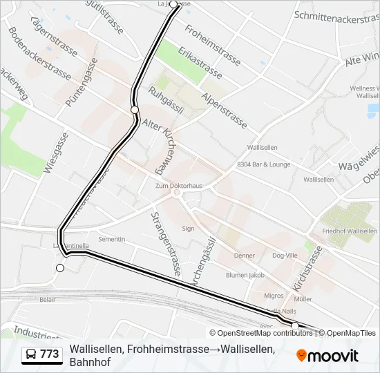 Plan de la ligne 773 de bus