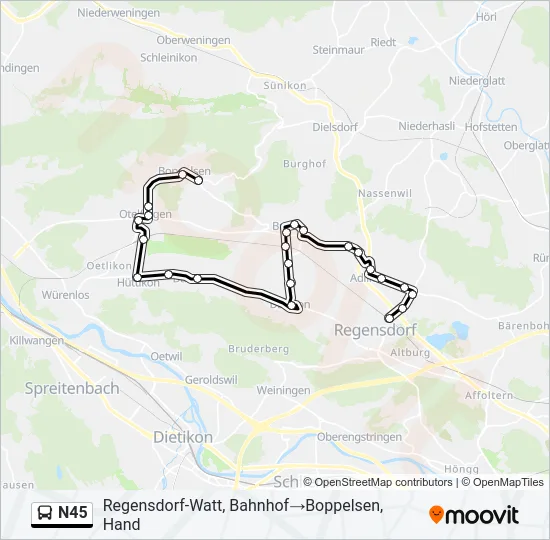 Plan de la ligne N45 de bus