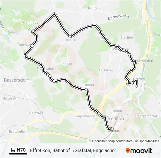 Plan de la ligne N70 de bus