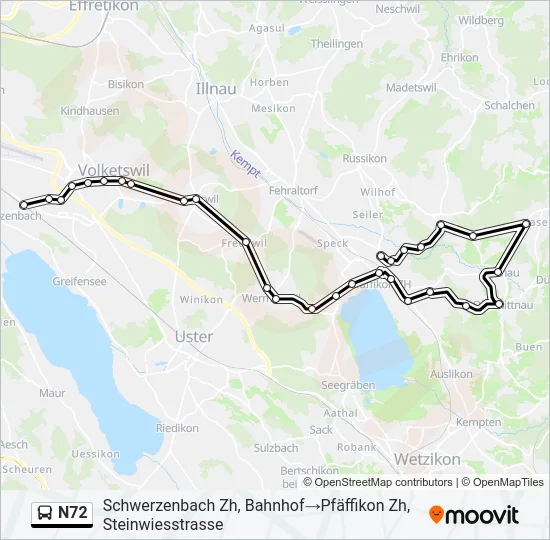 Plan de la ligne N72 de bus