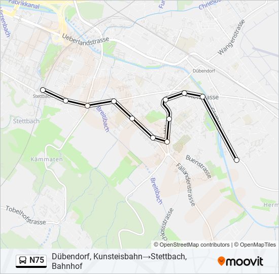 Plan de la ligne N75 de bus