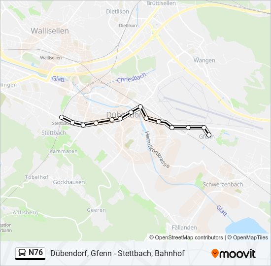 N76 bus Line Map