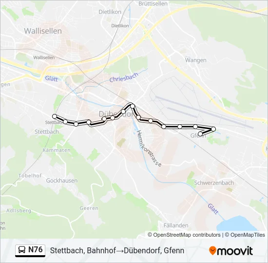 Plan de la ligne N76 de bus
