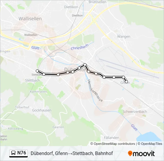 Plan de la ligne N76 de bus