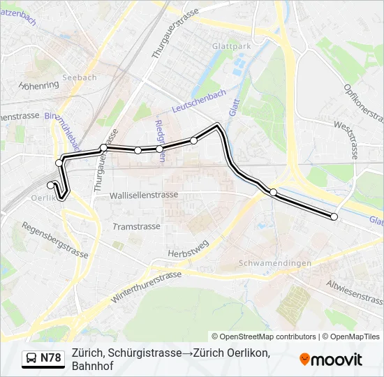Plan de la ligne N78 de bus