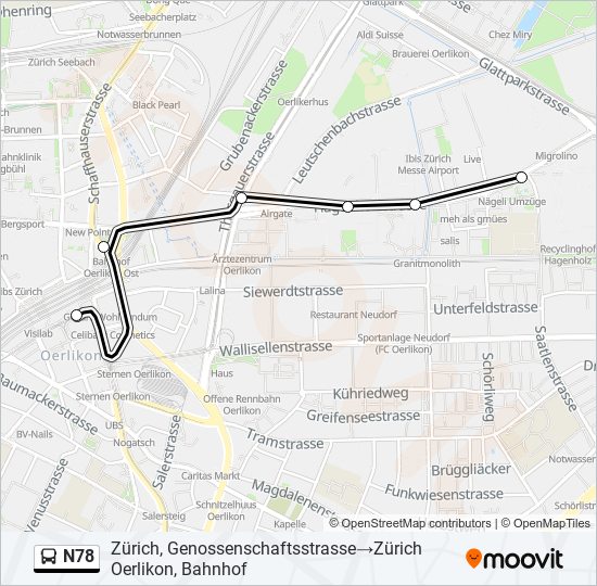 Plan de la ligne N78 de bus