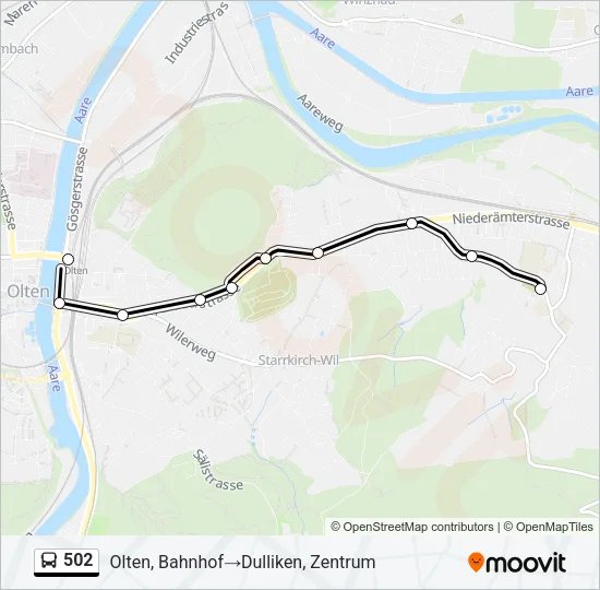 Plan de la ligne 502 de bus