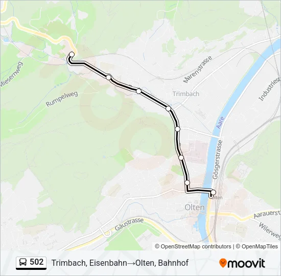 Plan de la ligne 502 de bus