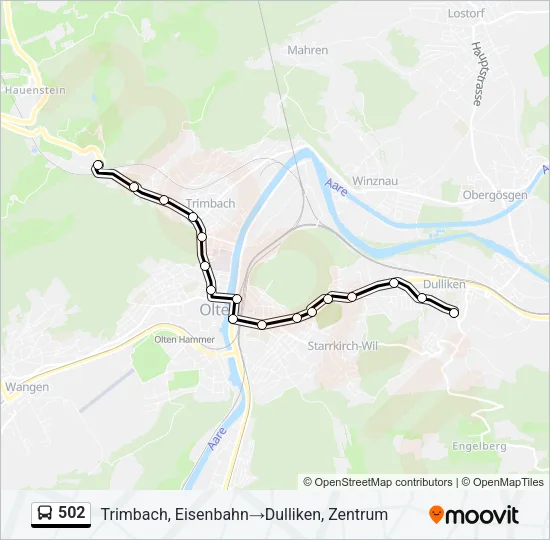 Plan de la ligne 502 de bus