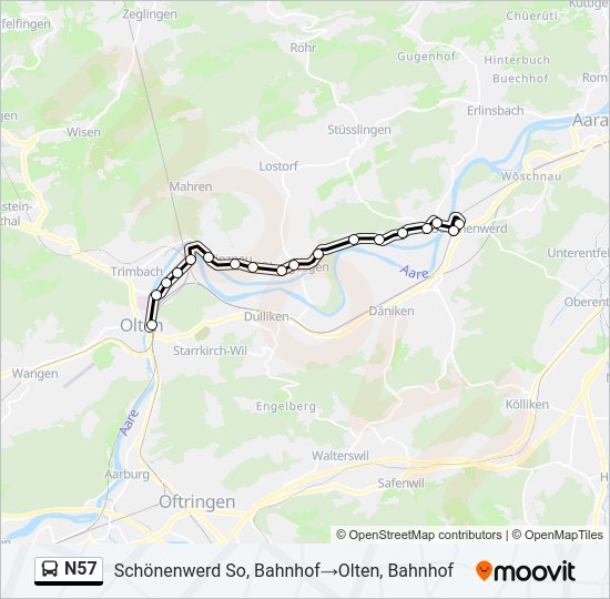 N57 Bus Line Map