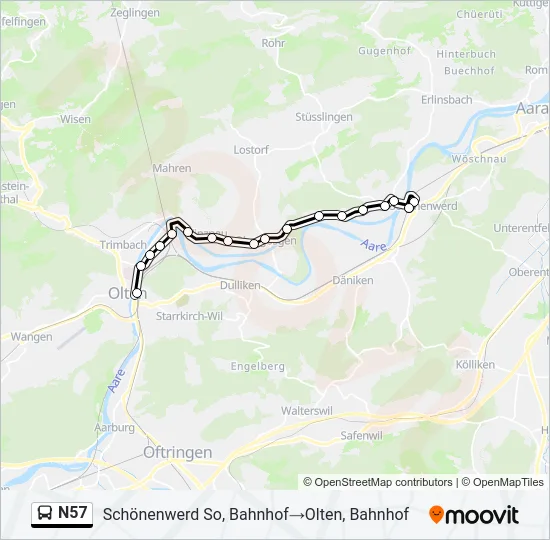 N57 Bus Line Map