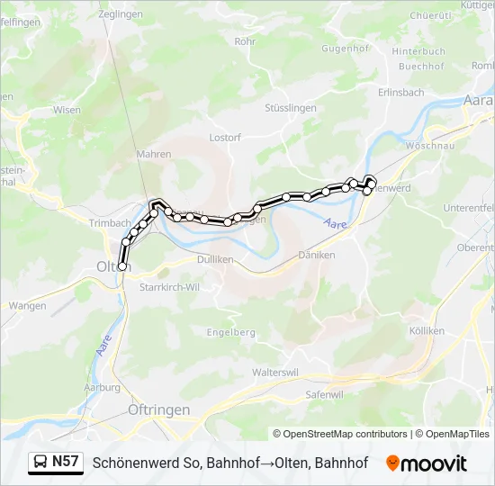 N57 Bus Line Map