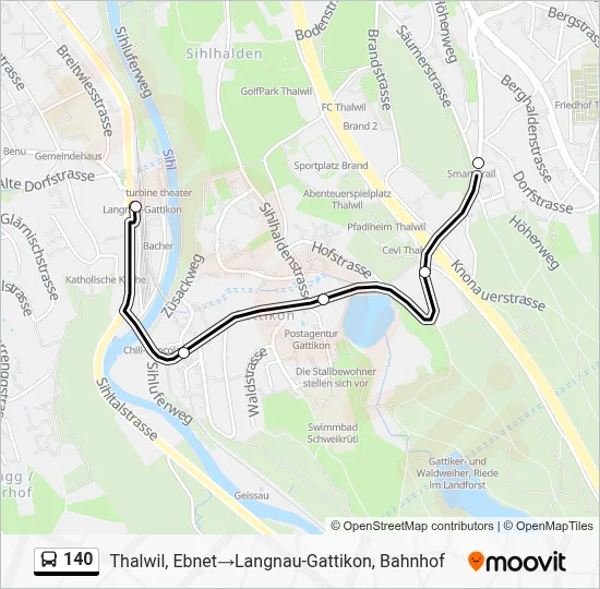 140 Route: Schedules, Stops & Maps - Thalwil, Ebnet‎→Langnau-Gattikon ...