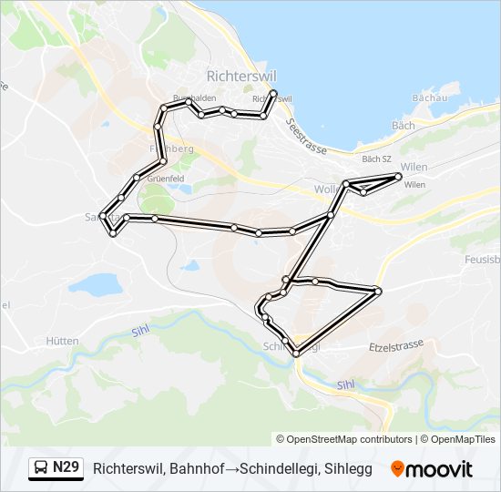 Plan de la ligne N29 de bus