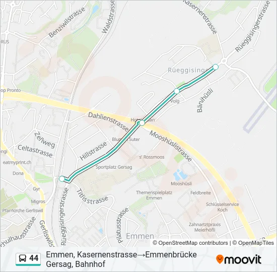 Plan de la ligne 44 de bus