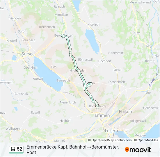 Plan de la ligne 52 de bus