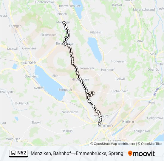 N52 Bus Line Map