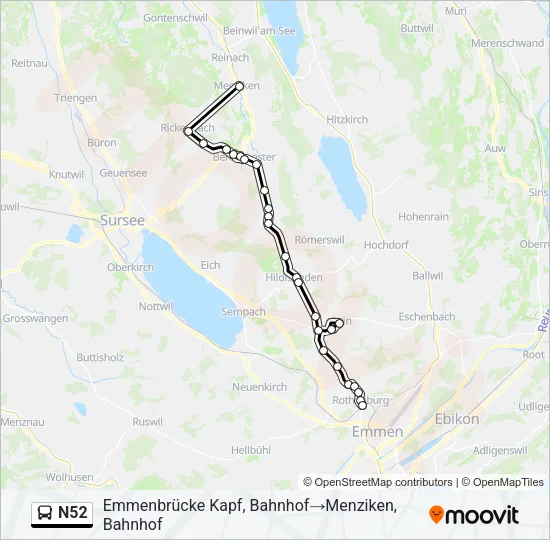 N52 Bus Line Map