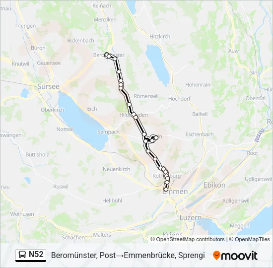N52 Bus Line Map