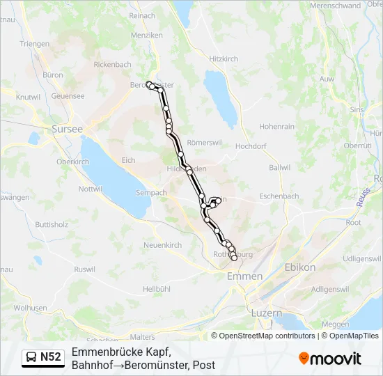 N52 Bus Line Map