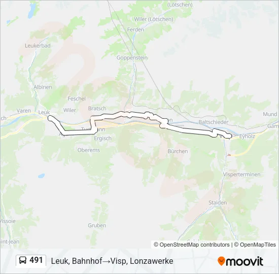 Plan de la ligne 491 de bus