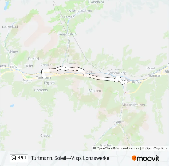 Plan de la ligne 491 de bus