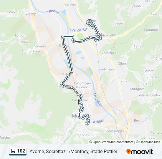 102 Route: Schedules, Stops & Maps - Yvorne, Socrettaz‎→Monthey, Stade ...