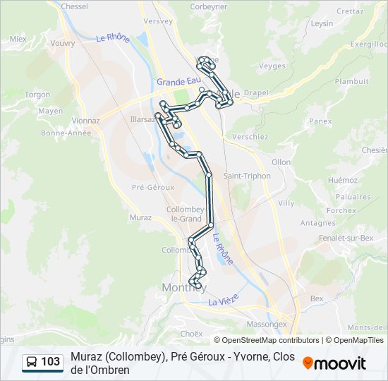 103 Route: Schedules, Stops & Maps - Monthey, Gare Cff‎→yvorne, Anc 