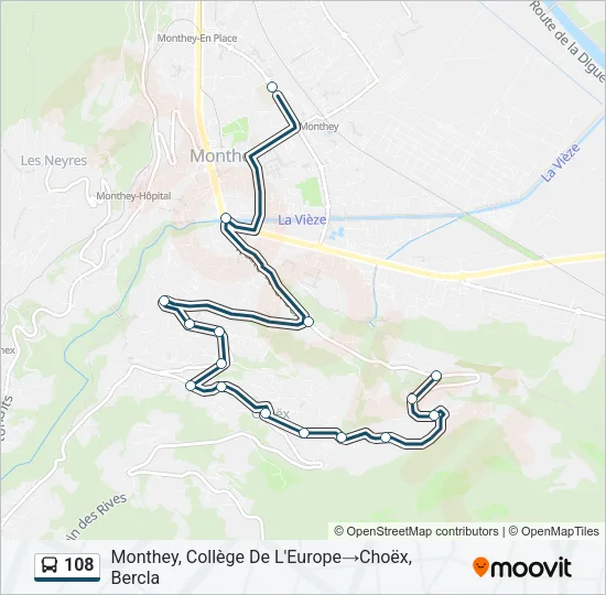 Plan de la ligne 108 de bus