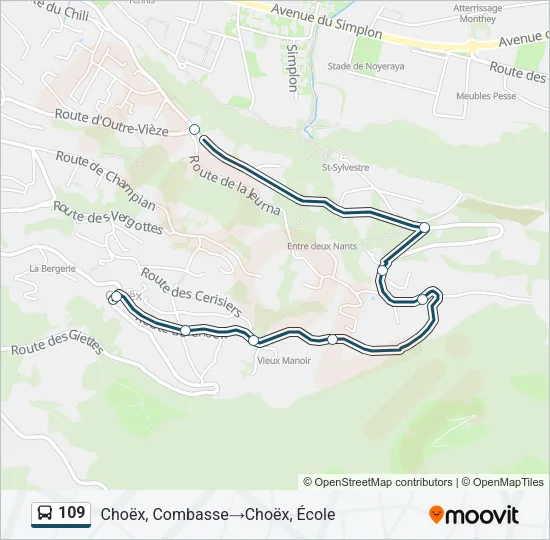 Plan de la ligne 109 de bus