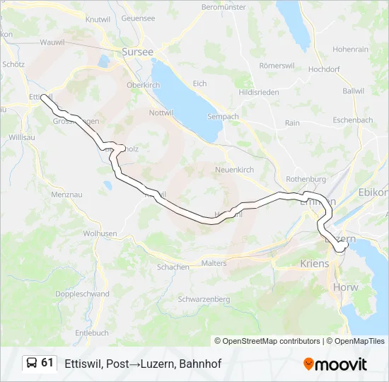 Plan de la ligne 61 de bus