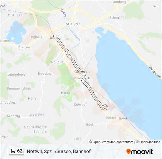 Plan de la ligne 62 de bus