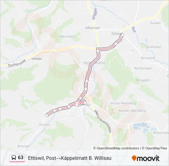 Plan de la ligne 63 de bus