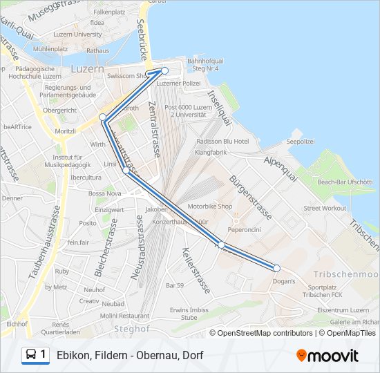 Plan de la ligne 1 de bus