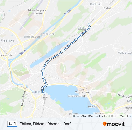 Plan de la ligne 1 de bus