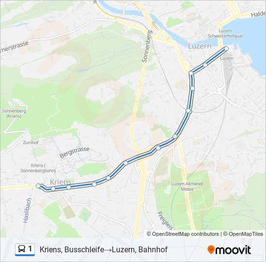 Plan de la ligne 1 de bus