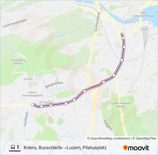 Plan de la ligne 5 de bus
