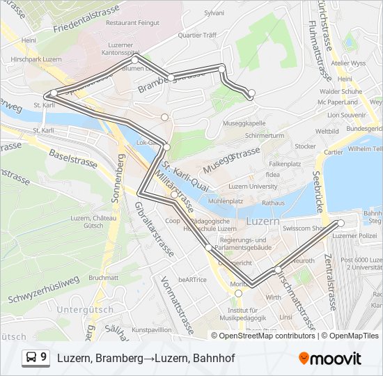 Plan de la ligne 9 de bus