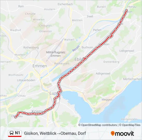 N1 Bus Line Map