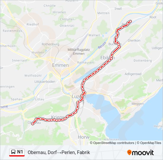 N1 Bus Line Map