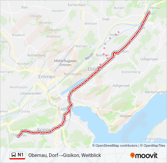 N1 Bus Line Map