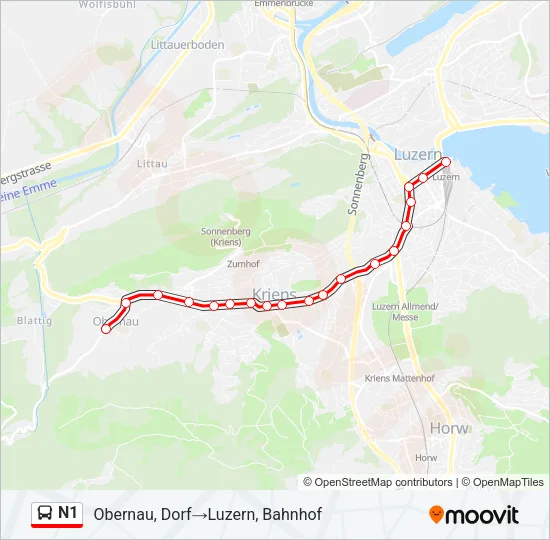 N1 Bus Line Map