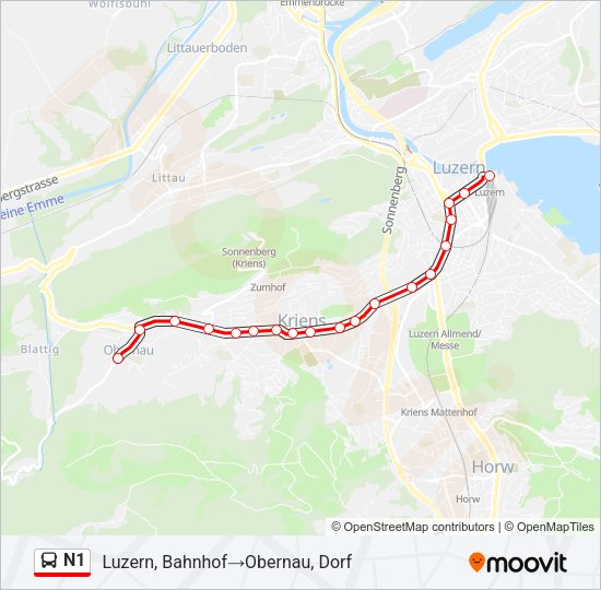 N1 Bus Line Map